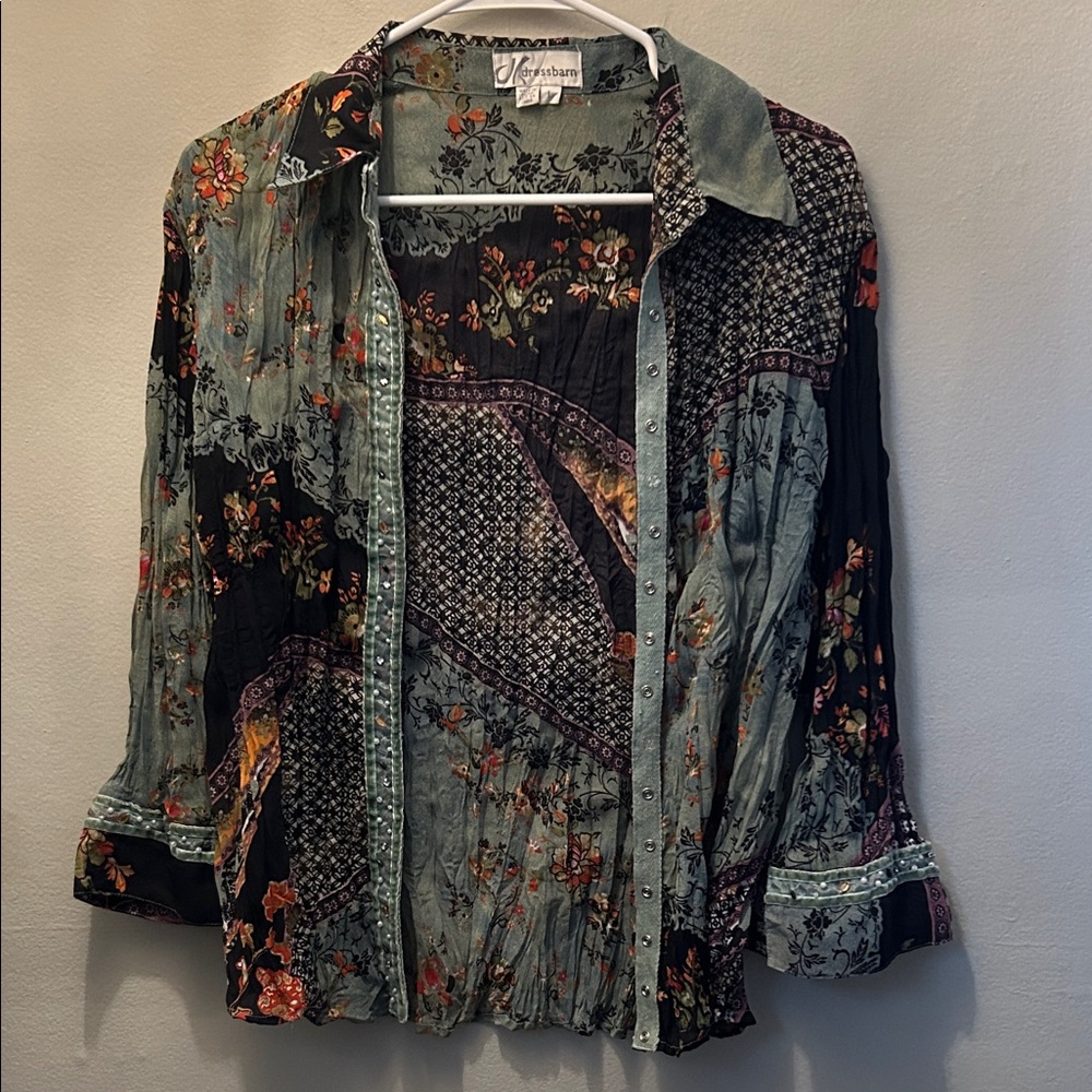 Dress Barn Teal and Black Floral Top